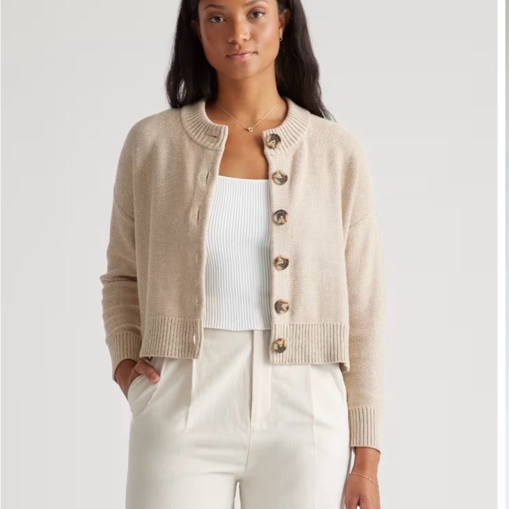 Quince Women's 100% Organic Cotton Cropped Cardigan